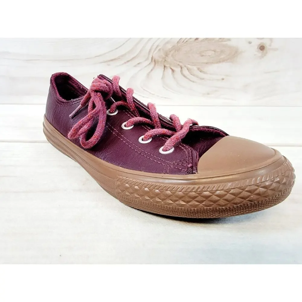 Converse Chuck Taylor All Star Ox Fashion Leather Sneakers Youth Size 3 Burgandy